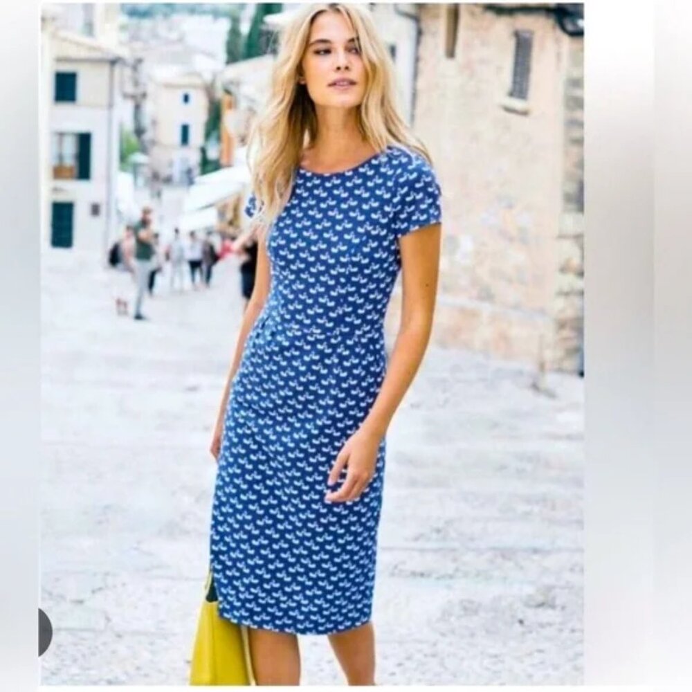 Boden Blue Swan-Print Midi Dress - Picture 3 of 14
